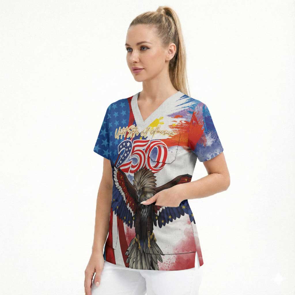 Philippines and United States Semiquincentennial Scrub Top Eagle and National Flag Style LT03 - Polynesian Pride