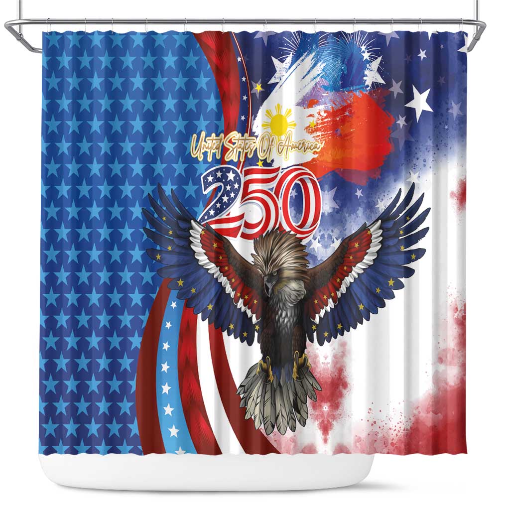 Philippines and United States Semiquincentennial Shower Curtain Eagle and National Flag Style LT03 Multicolor - Polynesian Pride