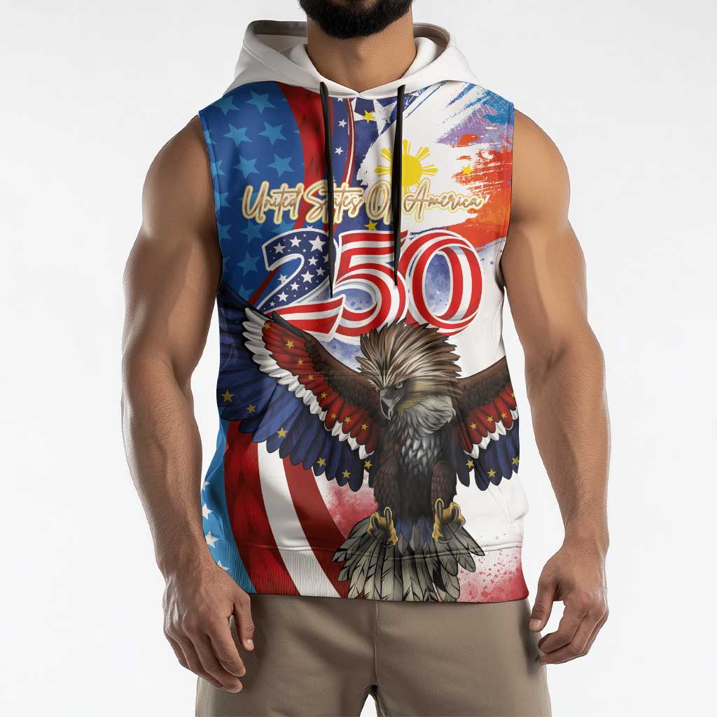 Philippines and United States Semiquincentennial Sleeveless Hoodie Eagle and National Flag Style LT03 - Polynesian Pride