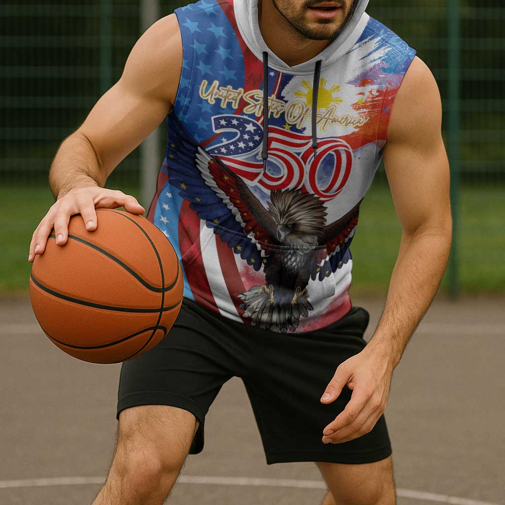 Philippines and United States Semiquincentennial Sleeveless Hoodie Eagle and National Flag Style LT03 - Polynesian Pride