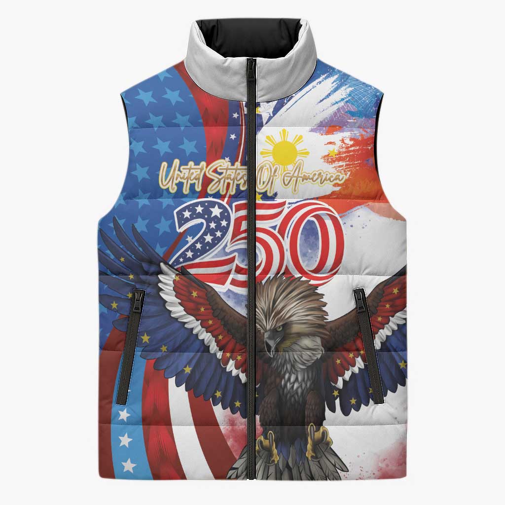 Philippines and United States Semiquincentennial Sleeveless Puffer Jacket Eagle and National Flag Style LT03 Unisex Multicolor - Polynesian Pride