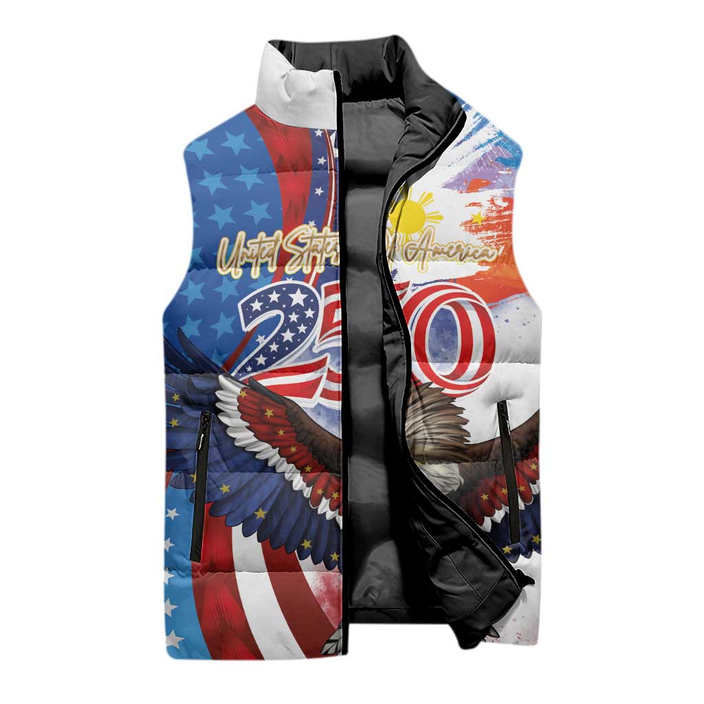 Philippines and United States Semiquincentennial Sleeveless Puffer Jacket Eagle and National Flag Style LT03 - Polynesian Pride