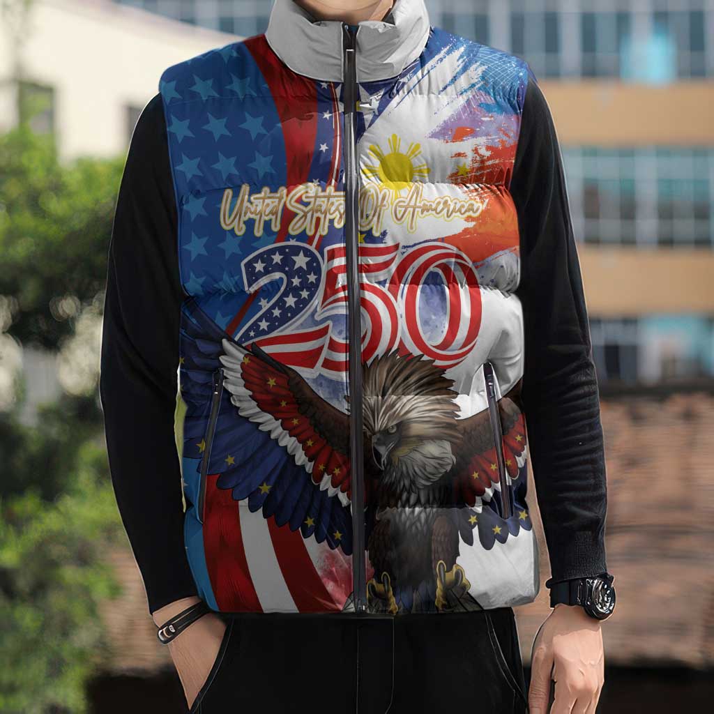 Philippines and United States Semiquincentennial Sleeveless Puffer Jacket Eagle and National Flag Style LT03 - Polynesian Pride