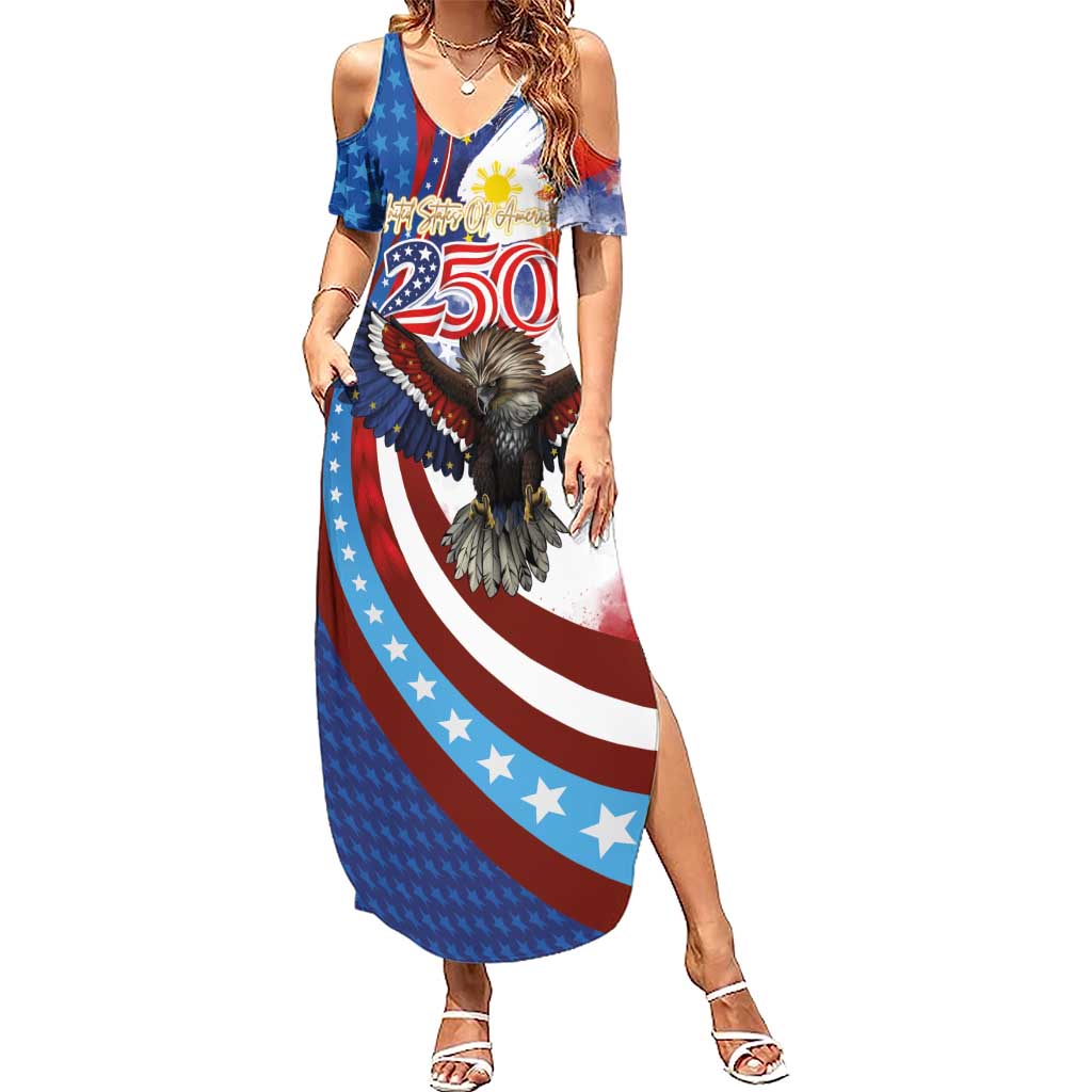 Philippines and United States Semiquincentennial Summer Maxi Dress Eagle and National Flag Style LT03 Women Multicolor - Polynesian Pride