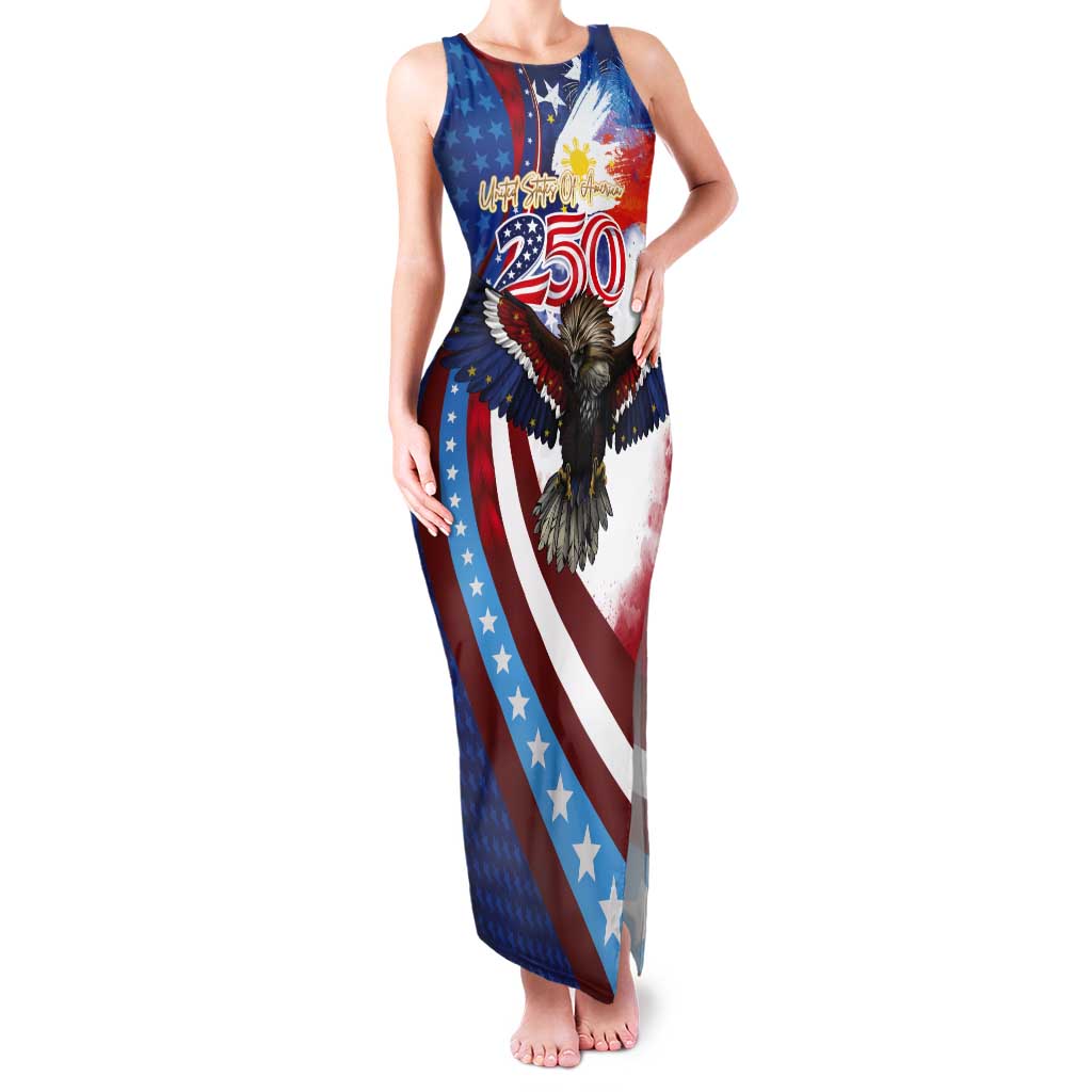 Philippines and United States Semiquincentennial Tank Maxi Dress Eagle and National Flag Style LT03 Women Multicolor - Polynesian Pride