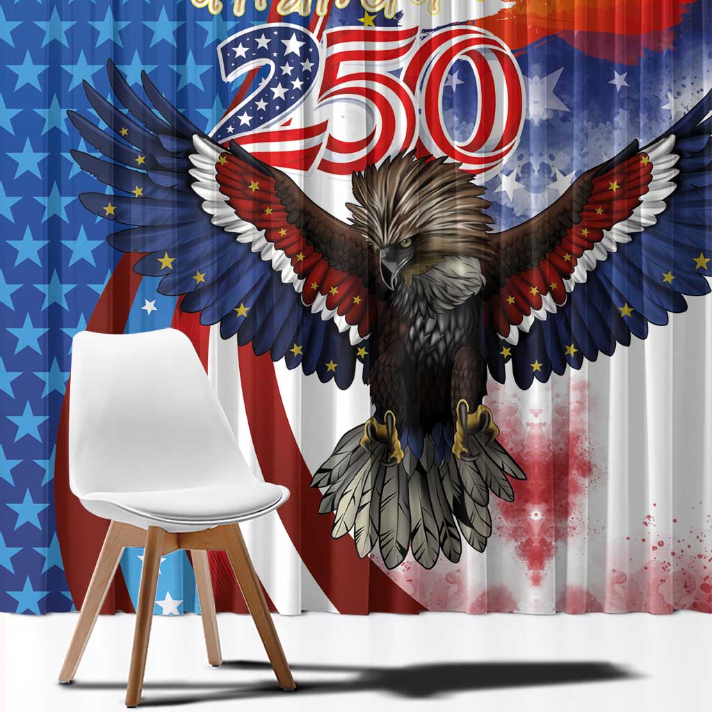 Philippines and United States Semiquincentennial Window Curtain Eagle and National Flag Style