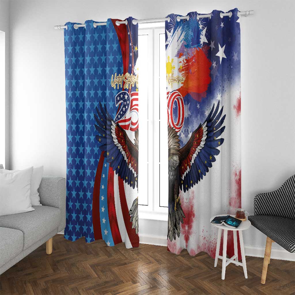 Philippines and United States Semiquincentennial Window Curtain Eagle and National Flag Style