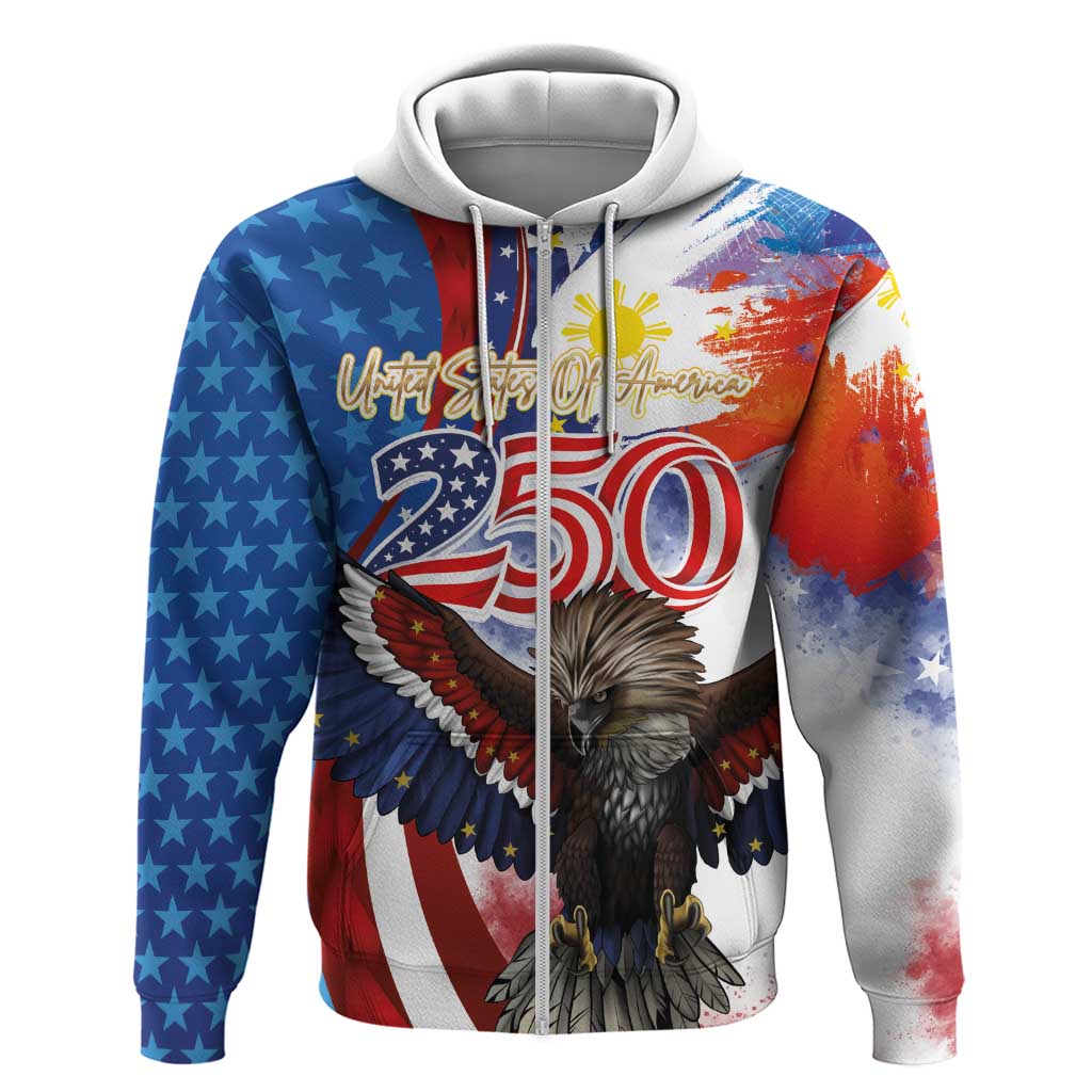 Philippines and United States Semiquincentennial Zip Hoodie Eagle and National Flag Style LT03 Zip Hoodie Multicolor - Polynesian Pride