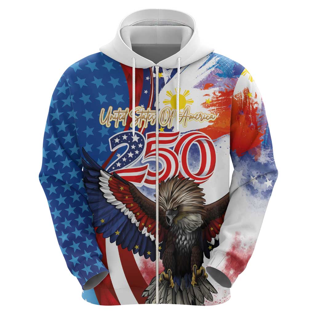 Philippines and United States Semiquincentennial Zip Hoodie Eagle and National Flag Style LT03 - Polynesian Pride