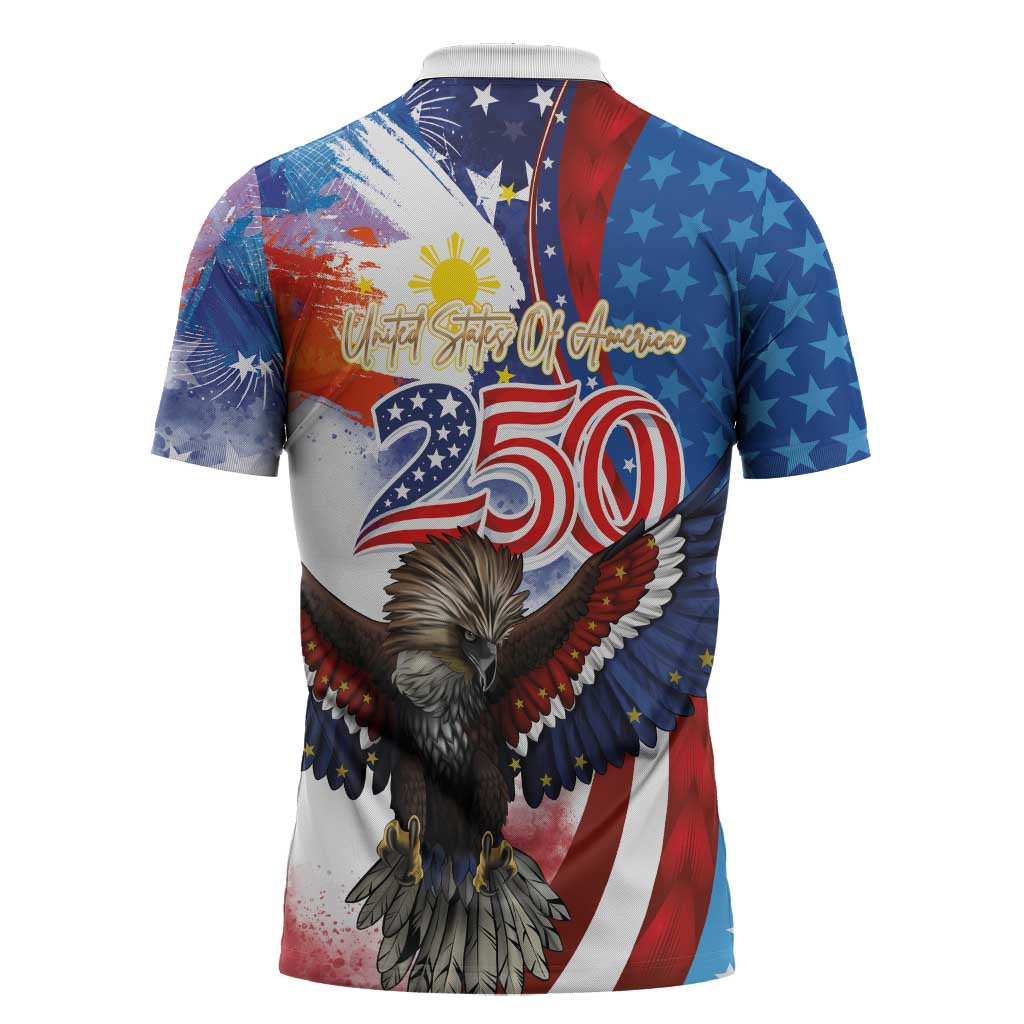 Philippines and United States Semiquincentennial Zipper Polo Shirt Eagle and National Flag Style LT03 - Polynesian Pride