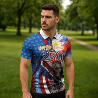 Philippines and United States Semiquincentennial Zipper Polo Shirt Eagle and National Flag Style LT03 - Polynesian Pride