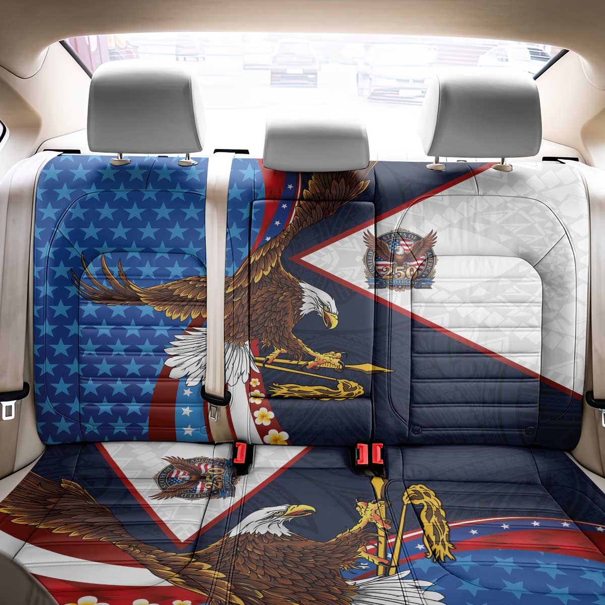 American Samoa and United States Semiquincentennial Back Car Seat Cover Bald Eagle with National Flag Style LT03 - Polynesian Pride