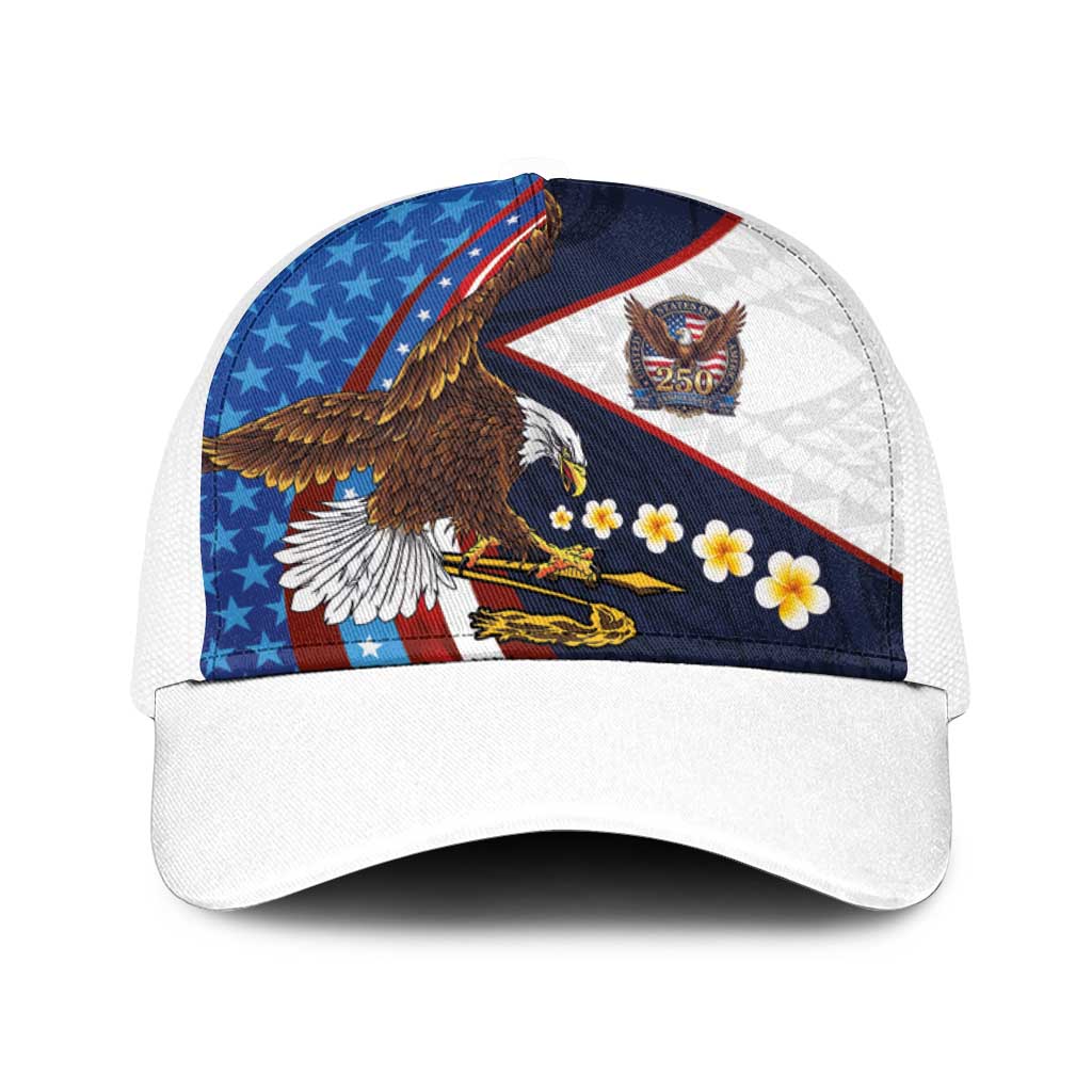 American Samoa and United States Semiquincentennial Baseball Net Cap Bald Eagle with National Flag Style LT03 One Size White Multicolor - Polynesian Pride