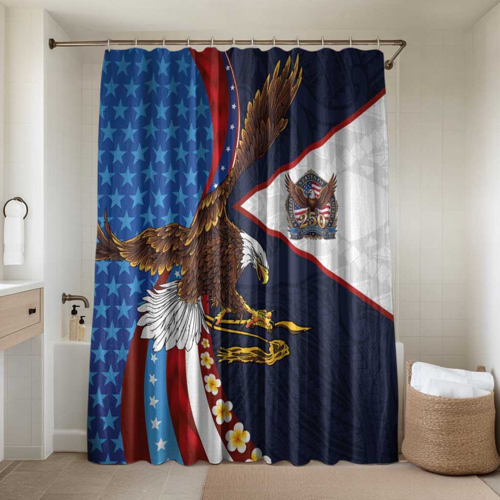 American Samoa and United States Semiquincentennial Bathroom Set Bald Eagle with National Flag Style LT03 Shower Curtain Only Multicolor - Polynesian Pride