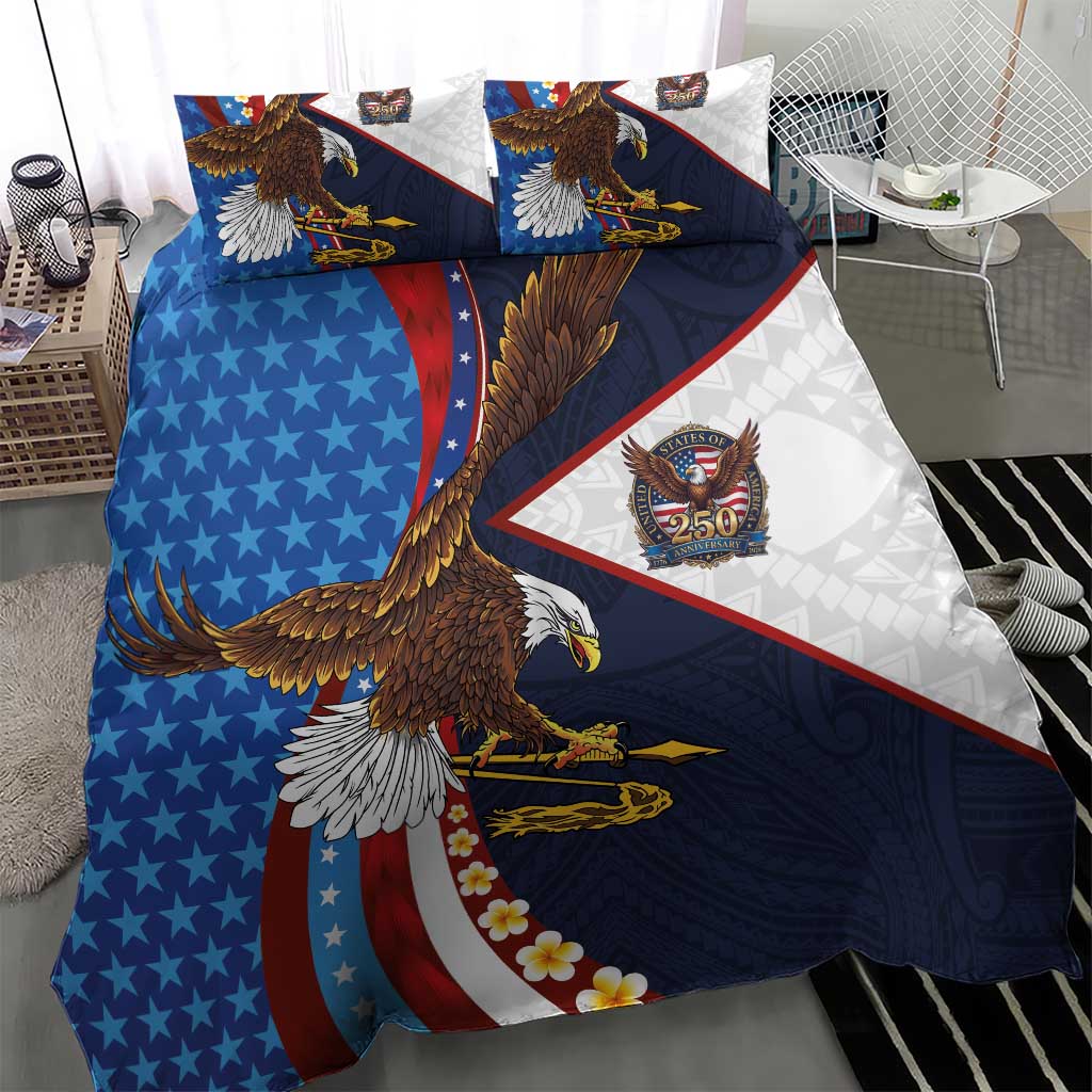 American Samoa and United States Semiquincentennial Bedding Set Bald Eagle with National Flag Style LT03 - Polynesian Pride