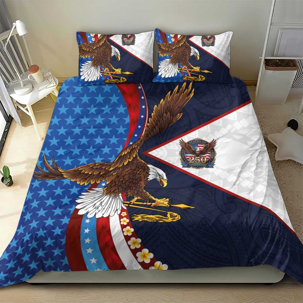 American Samoa and United States Semiquincentennial Bedding Set Bald Eagle with National Flag Style LT03 - Polynesian Pride