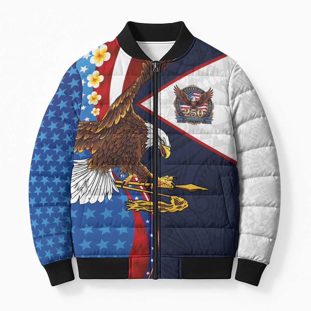 American Samoa and United States Semiquincentennial Bomber Puffer Jacket Bald Eagle with National Flag Style LT03 Unisex Multicolor - Polynesian Pride