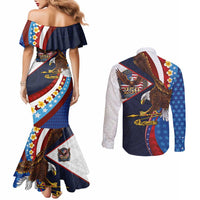 American Samoa and United States Semiquincentennial Couples Matching Mermaid Dress and Long Sleeve Button Shirt Bald Eagle with National Flag Style