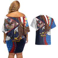 American Samoa and United States Semiquincentennial Couples Matching Off Shoulder Short Dress and Hawaiian Shirt Bald Eagle with National Flag Style