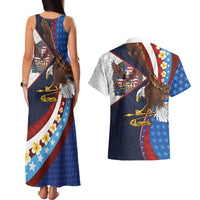 American Samoa and United States Semiquincentennial Couples Matching Tank Maxi Dress and Hawaiian Shirt Bald Eagle with National Flag Style