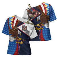 American Samoa and United States Semiquincentennial Cross Shoulder Shirt Bald Eagle with National Flag Style LT03 - Polynesian Pride