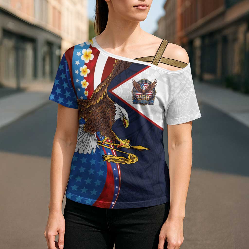 American Samoa and United States Semiquincentennial Cross Shoulder Shirt Bald Eagle with National Flag Style LT03 - Polynesian Pride