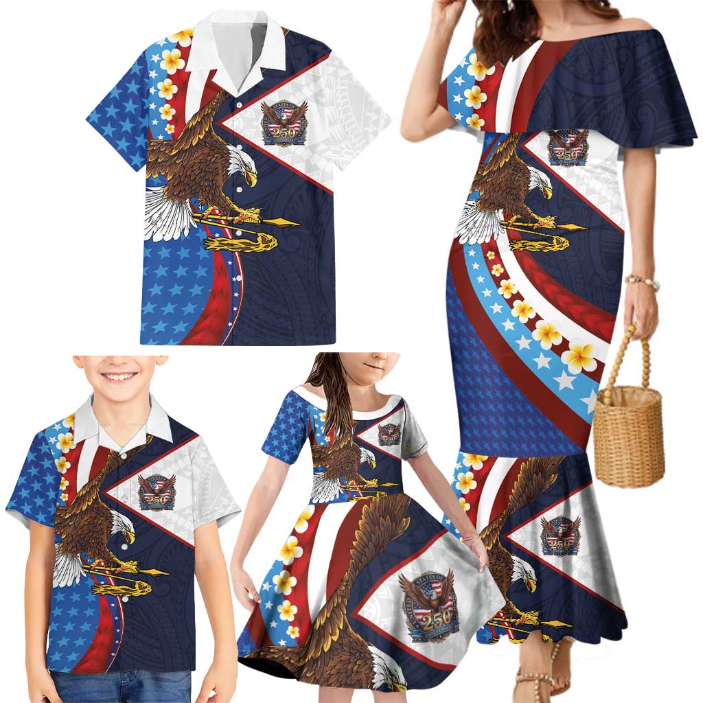 American Samoa and United States Semiquincentennial Family Matching Mermaid Dress and Hawaiian Shirt Bald Eagle with National Flag Style LT03 - Polynesian Pride