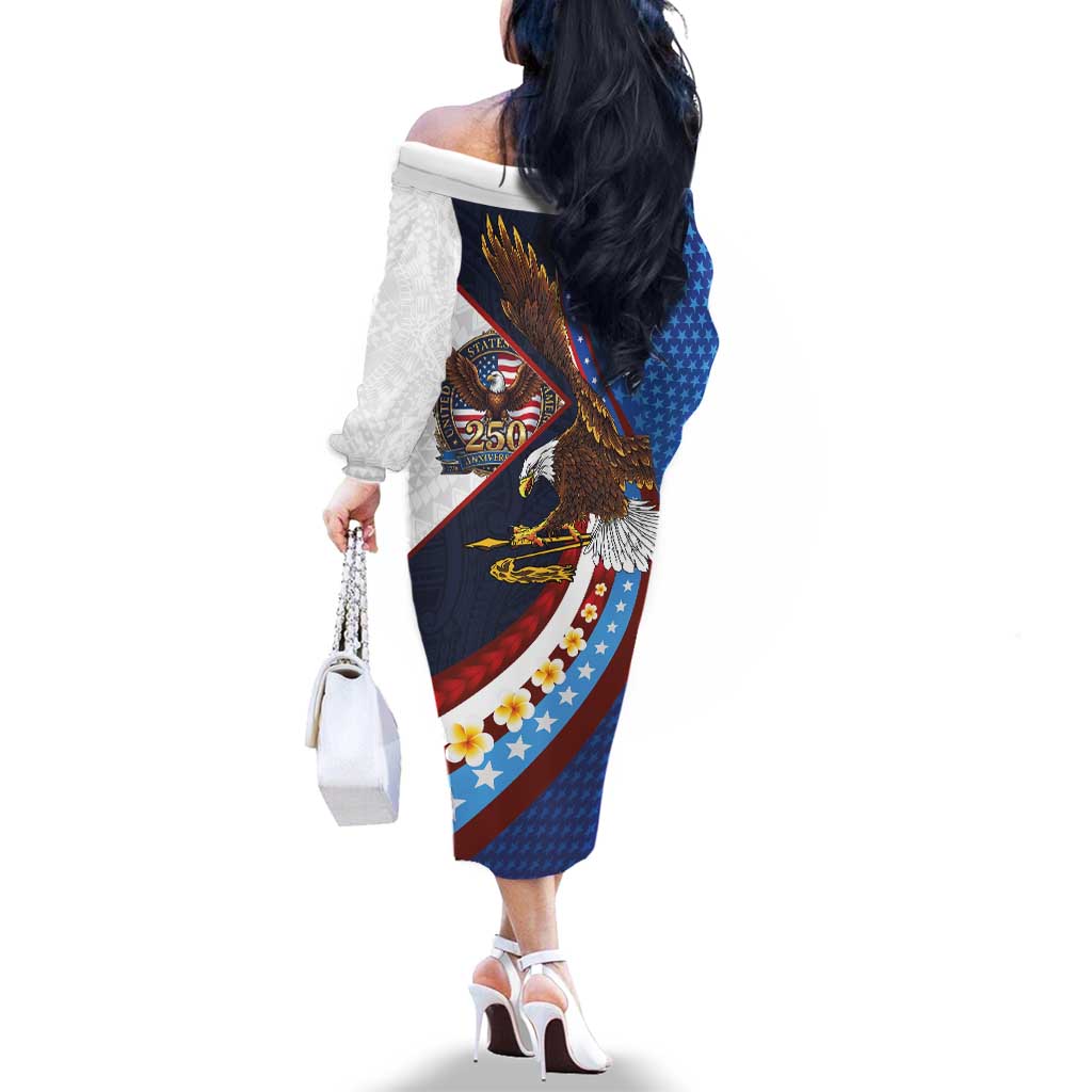 American Samoa and United States Semiquincentennial Family Matching Off The Shoulder Long Sleeve Dress and Hawaiian Shirt Bald Eagle with National Flag Style