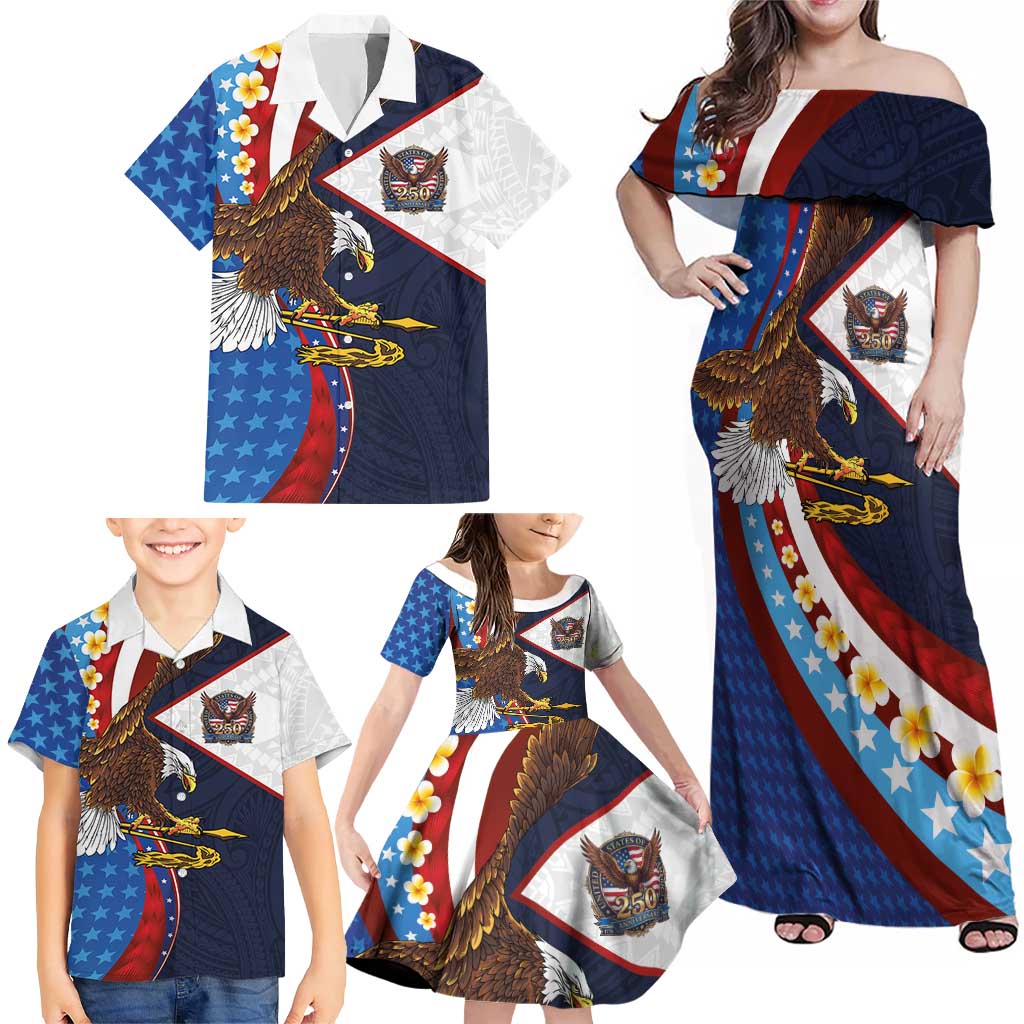 American Samoa and United States Semiquincentennial Family Matching Off Shoulder Maxi Dress and Hawaiian Shirt Bald Eagle with National Flag Style LT03 - Polynesian Pride