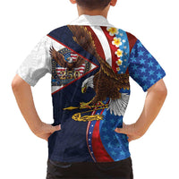 American Samoa and United States Semiquincentennial Family Matching Off Shoulder Short Dress and Hawaiian Shirt Bald Eagle with National Flag Style
