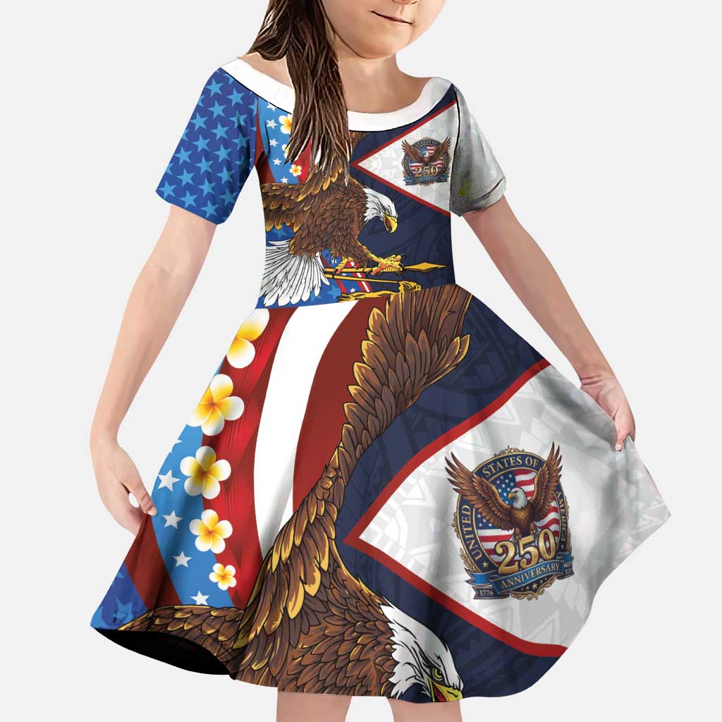 American Samoa and United States Semiquincentennial Family Matching Off Shoulder Short Dress and Hawaiian Shirt Bald Eagle with National Flag Style