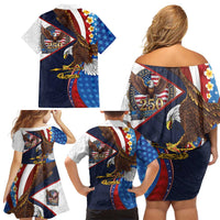American Samoa and United States Semiquincentennial Family Matching Off Shoulder Short Dress and Hawaiian Shirt Bald Eagle with National Flag Style