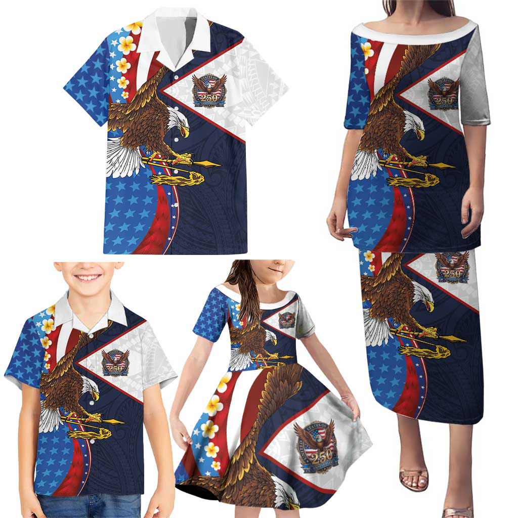 American Samoa and United States Semiquincentennial Family Matching Puletasi and Hawaiian Shirt Bald Eagle with National Flag Style LT03 - Polynesian Pride
