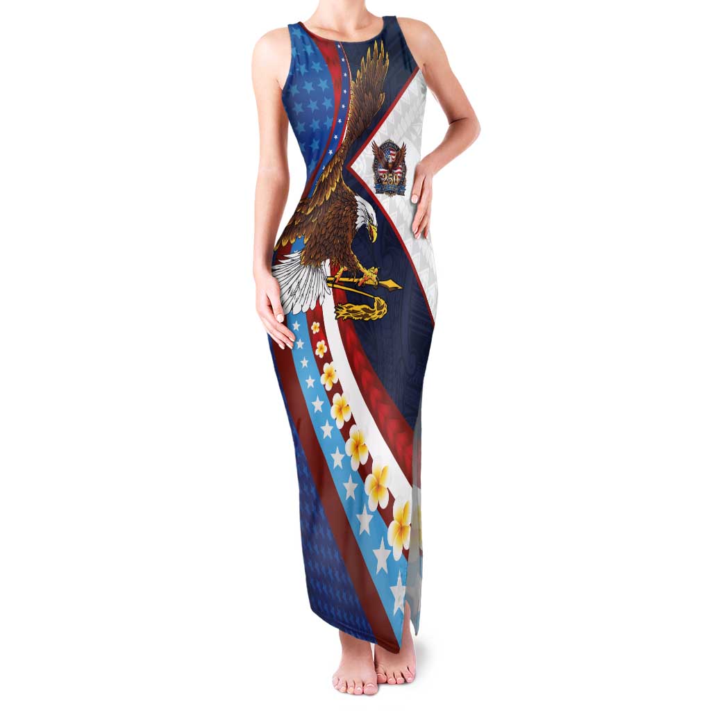 American Samoa and United States Semiquincentennial Family Matching Tank Maxi Dress and Hawaiian Shirt Bald Eagle with National Flag Style