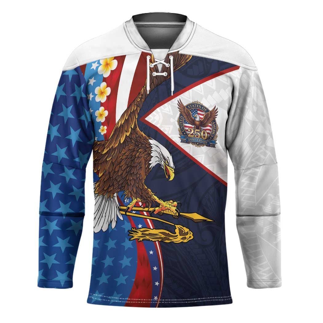 American Samoa and United States Semiquincentennial Hockey Jersey Bald Eagle with National Flag Style LT03 Unisex Multicolor - Polynesian Pride