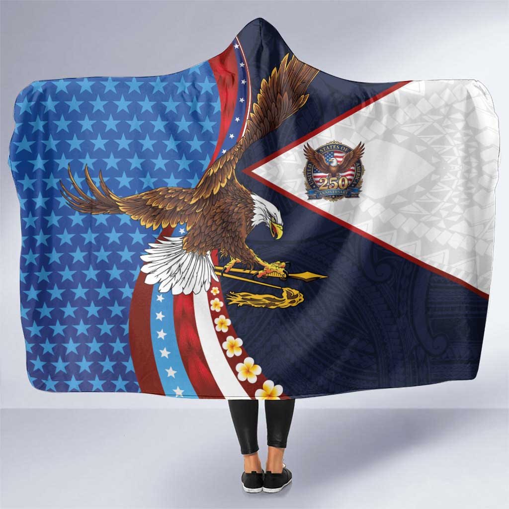 American Samoa and United States Semiquincentennial Hooded Blanket Bald Eagle with National Flag Style LT03 One Size Multicolor - Polynesian Pride