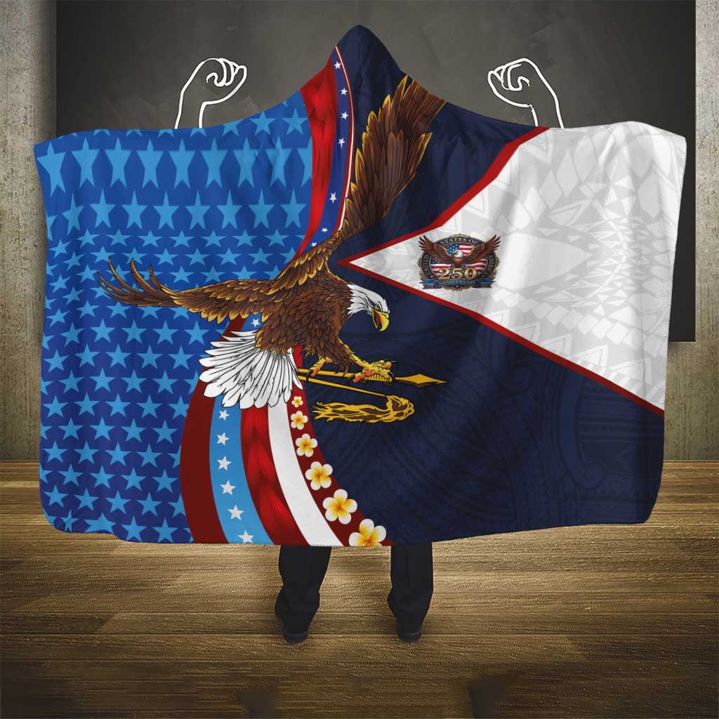 American Samoa and United States Semiquincentennial Hooded Blanket Bald Eagle with National Flag Style LT03 - Polynesian Pride