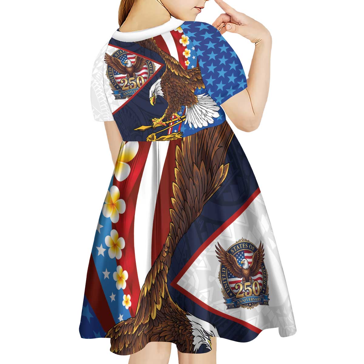 American Samoa and United States Semiquincentennial Kid Short Sleeve Dress Bald Eagle with National Flag Style LT03 - Polynesian Pride