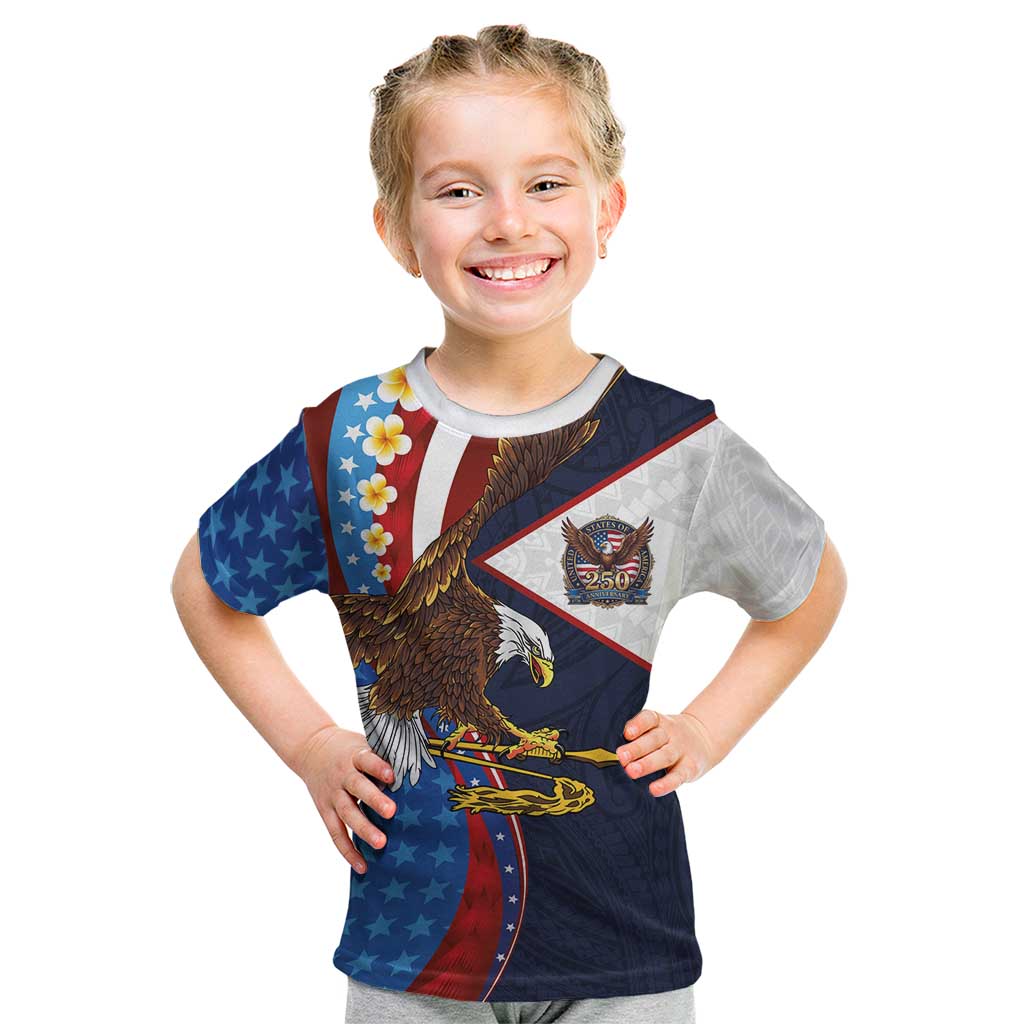 American Samoa and United States Semiquincentennial Kid T Shirt Bald Eagle with National Flag Style LT03 Multicolor - Polynesian Pride