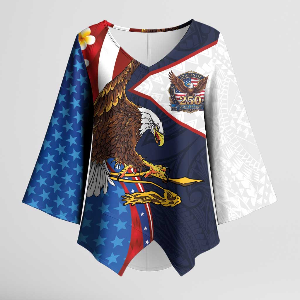 American Samoa and United States Semiquincentennial Kimono Sleeve Blouse Bald Eagle with National Flag Style LT03 Female Multicolor - Polynesian Pride
