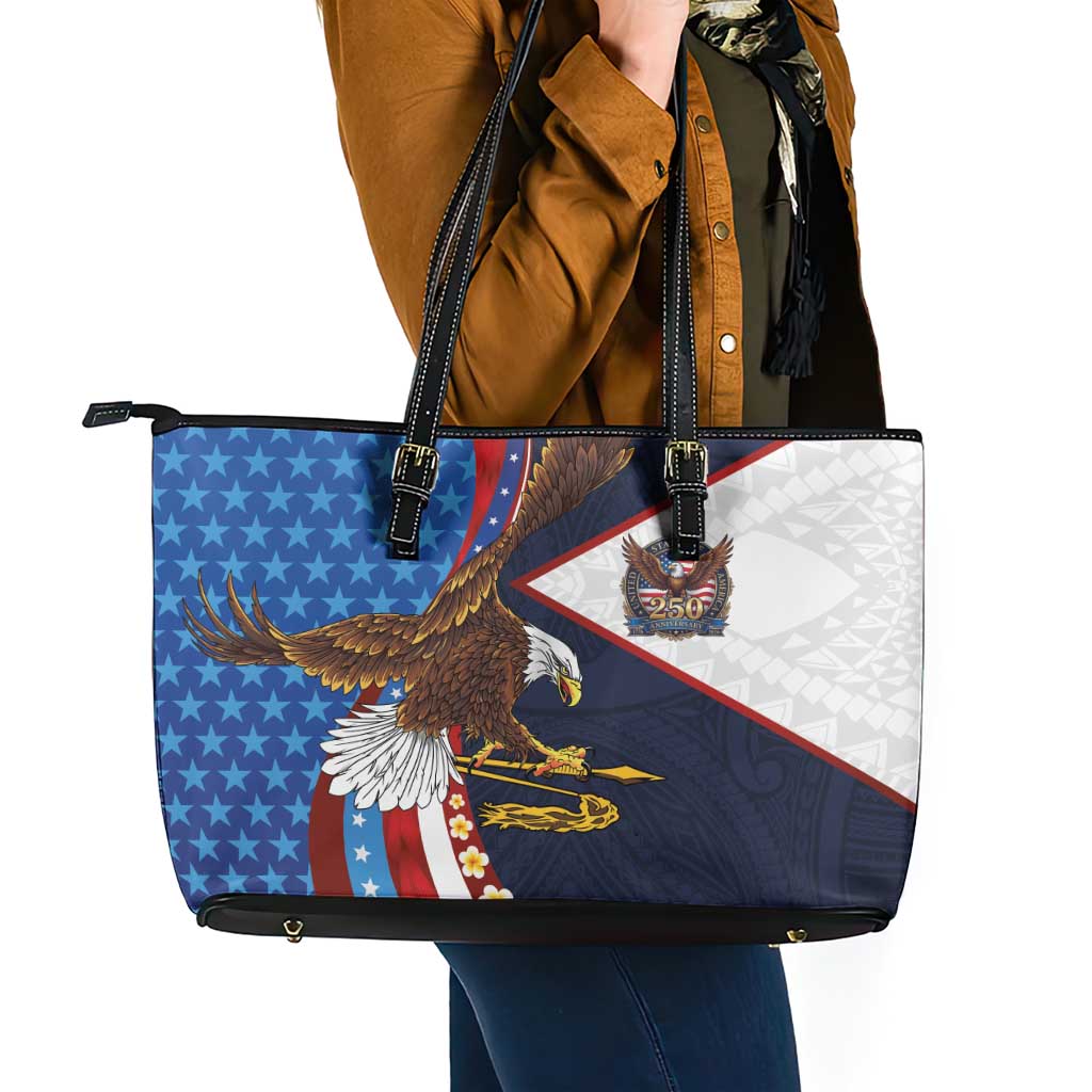 American Samoa and United States Semiquincentennial Leather Tote Bag Bald Eagle with National Flag Style LT03 - Polynesian Pride