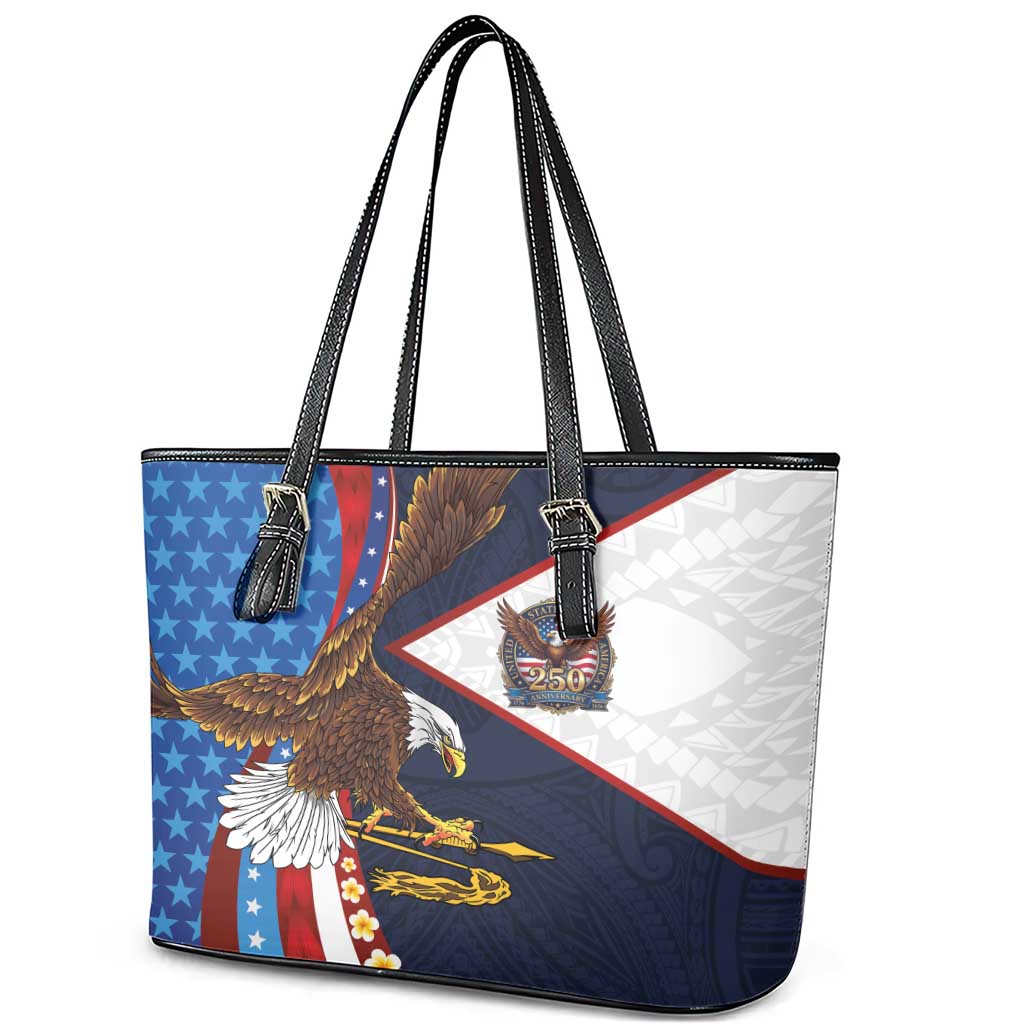 American Samoa and United States Semiquincentennial Leather Tote Bag Bald Eagle with National Flag Style LT03 - Polynesian Pride