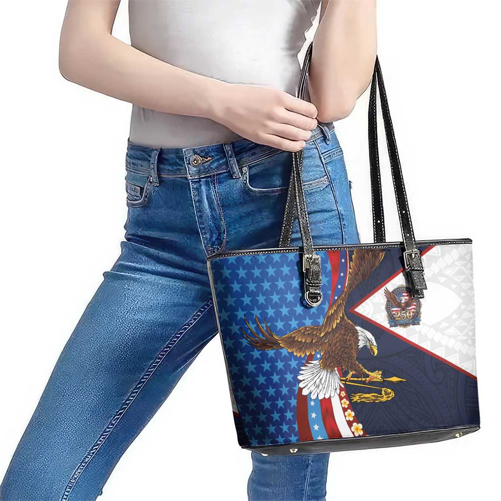 American Samoa and United States Semiquincentennial Leather Tote Bag Bald Eagle with National Flag Style LT03 - Polynesian Pride