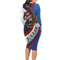 American Samoa and United States Semiquincentennial Long Sleeve Bodycon Dress Bald Eagle with National Flag Style LT03 - Polynesian Pride