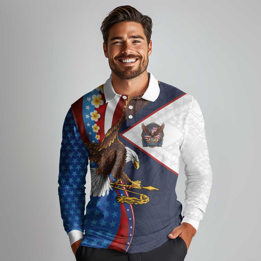 American Samoa and United States Semiquincentennial Long Sleeve Polo Shirt Bald Eagle with National Flag Style