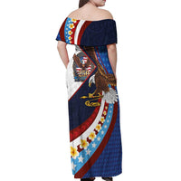 American Samoa and United States Semiquincentennial Off Shoulder Maxi Dress Bald Eagle with National Flag Style LT03 - Polynesian Pride
