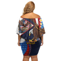 American Samoa and United States Semiquincentennial Off Shoulder Short Dress Bald Eagle with National Flag Style LT03 - Polynesian Pride