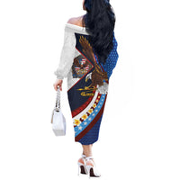 American Samoa and United States Semiquincentennial Off The Shoulder Long Sleeve Dress Bald Eagle with National Flag Style