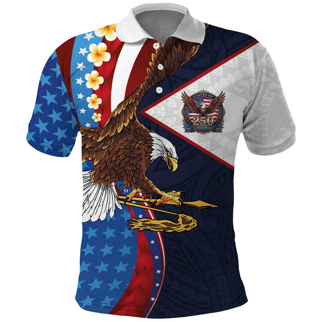American Samoa and United States Semiquincentennial Polo Shirt Bald Eagle with National Flag Style LT03 Multicolor - Polynesian Pride