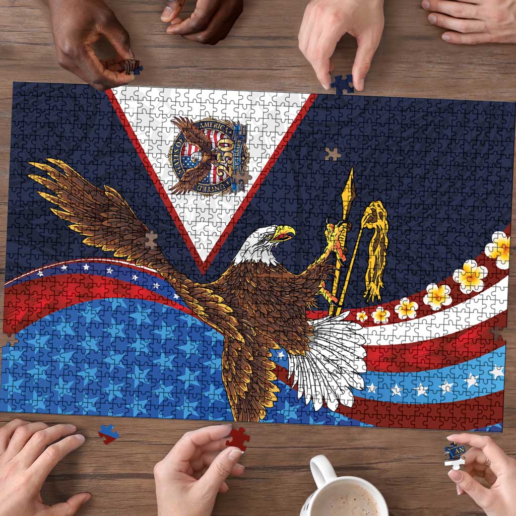 American Samoa and United States Semiquincentennial Puzzle Bald Eagle with National Flag Style LT03 - Polynesian Pride